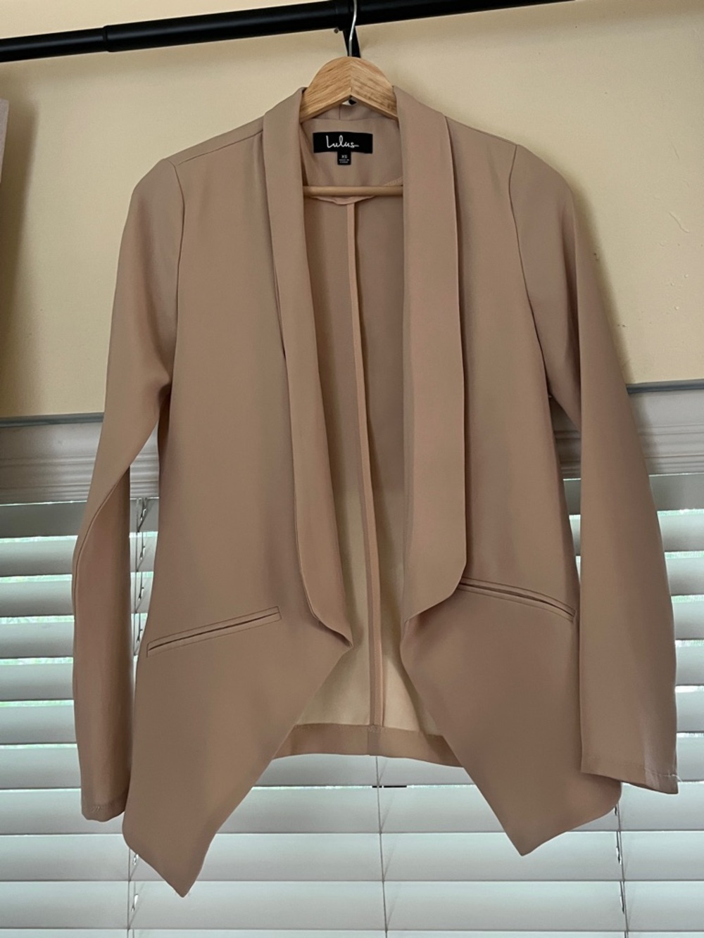Lulu's Blush Beige Open-Front Draped Blazer